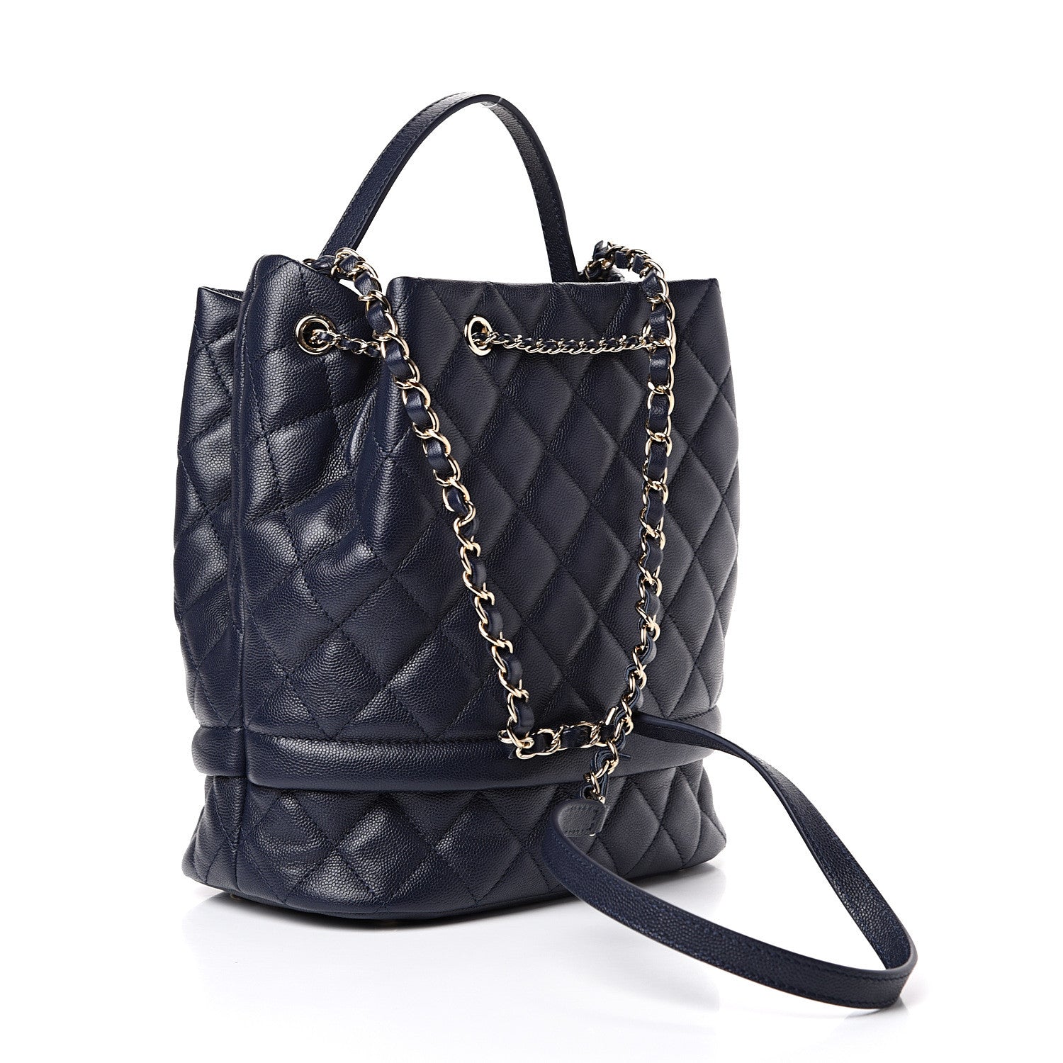 Chanel Caviar Quilted Rolled Up Bucket Drawstring Bag Navy 2 of 10