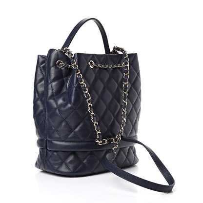 Chanel Caviar Quilted Rolled Up Bucket Drawstring Bag Navy 2 of 10