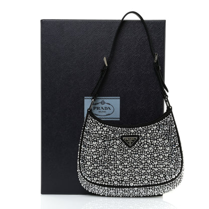 Prada Satin Crystal Cleo Adjustable Strap Shoulder Bag Metal 9 of 9