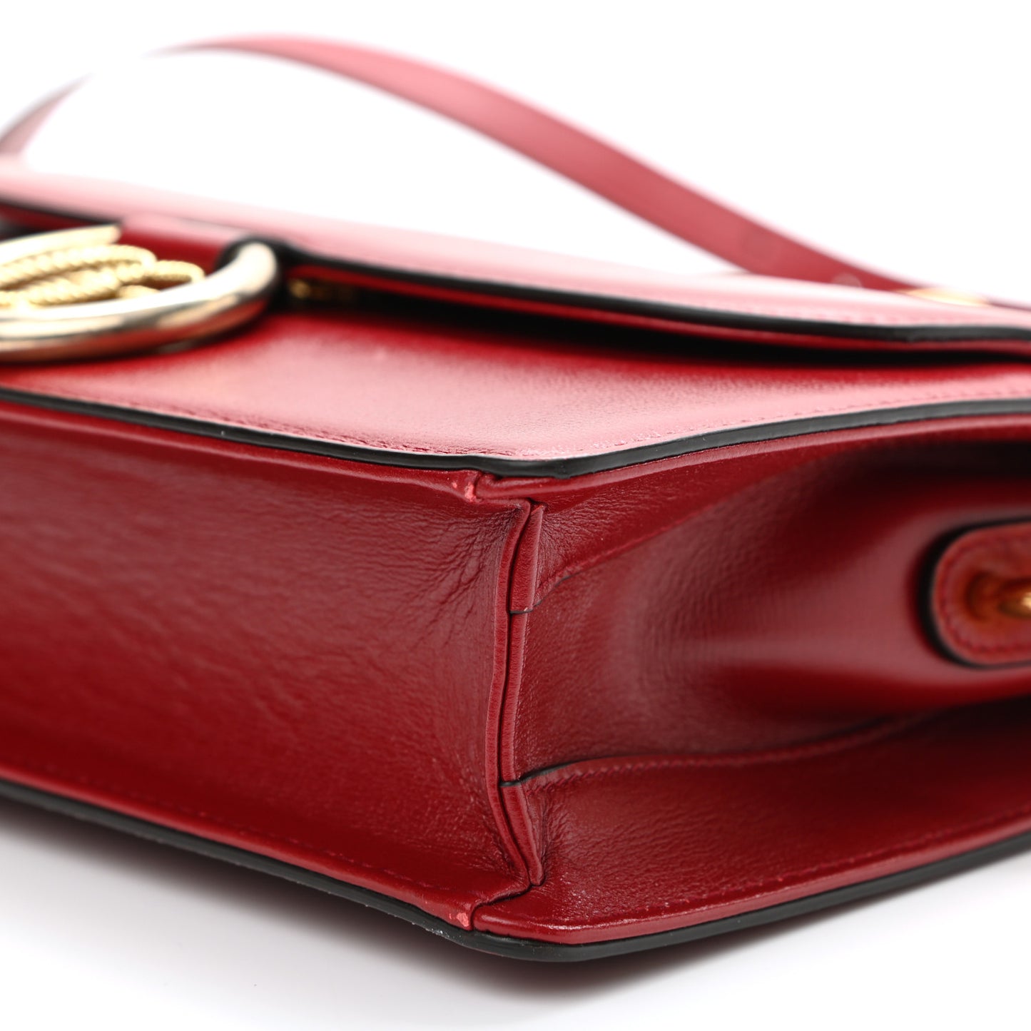 Textured Calfskin Small Torchon GG Ring Shoulder Bag New Cherry Red