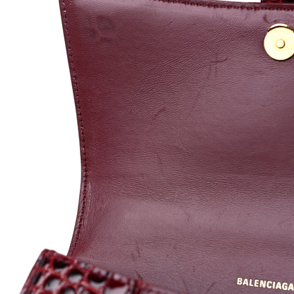 Balenciaga Shiny Calfskin Crocodile Embossed Small Hourglass Top Handle Bag Dark Red 9 of 10