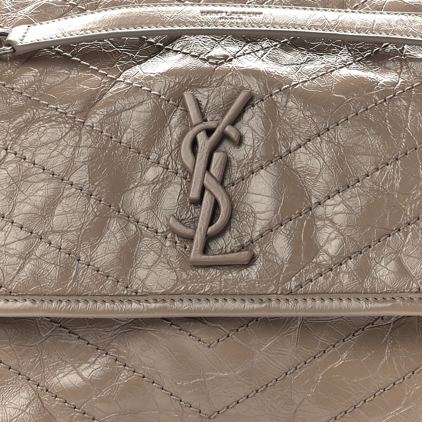 Crinkled Calfskin Matelasse Monogram Medium Niki Chain Satchel Gold Sand