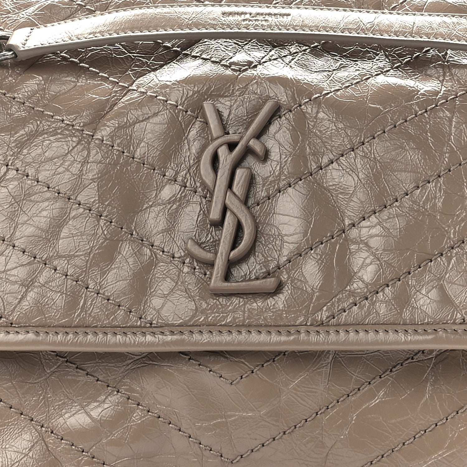 Saint Laurent Crinkled Calfskin Matelasse Monogram Medium Niki Chain Satchel Gold Sand 10 of 13