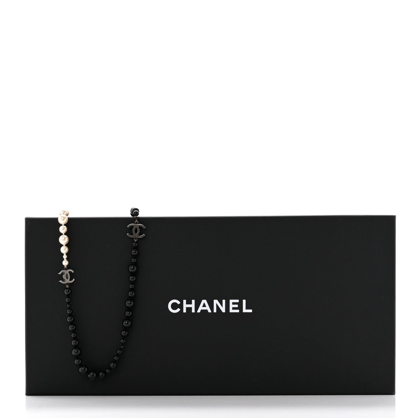 Pearl Beaded CC Long Necklace Black White