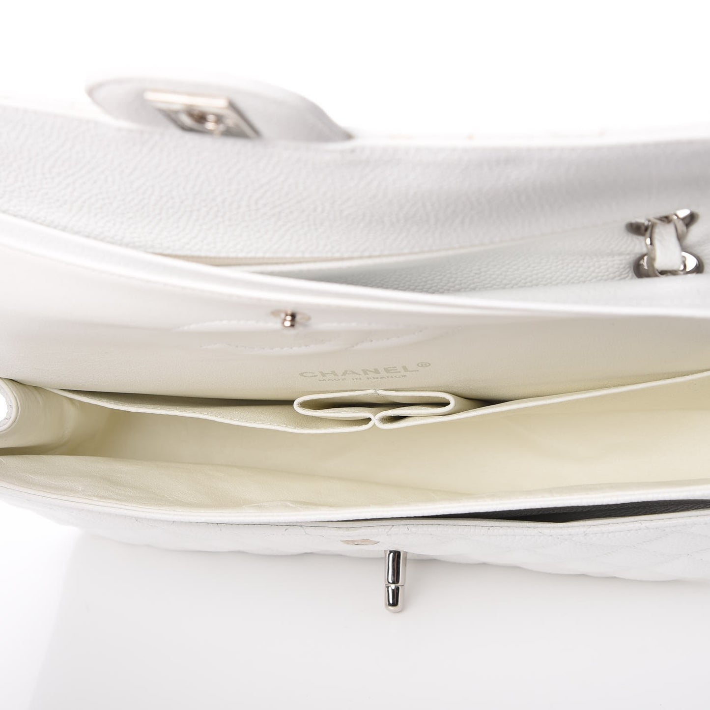 Caviar Quilted Medium Double Flap White