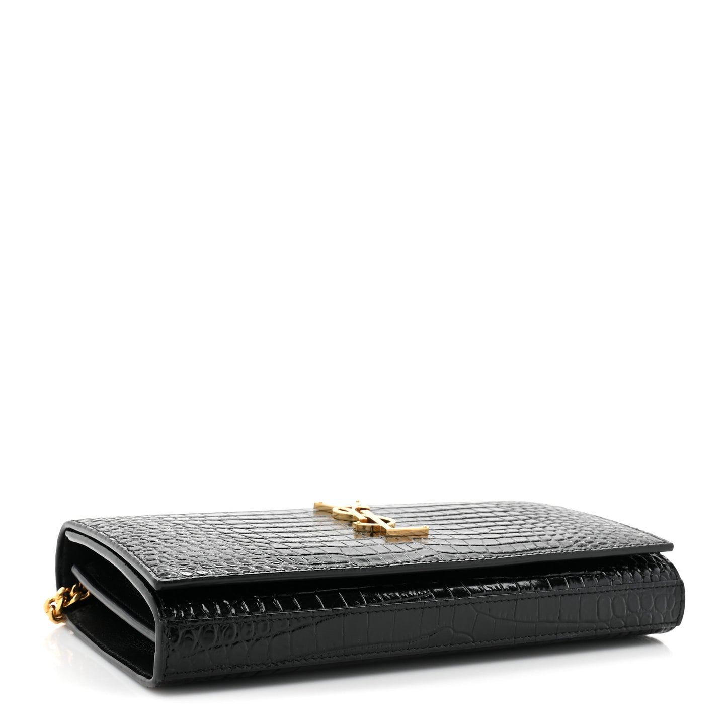 Calfskin Crocodile Embossed Cassandre Wallet On Chain WOC Black