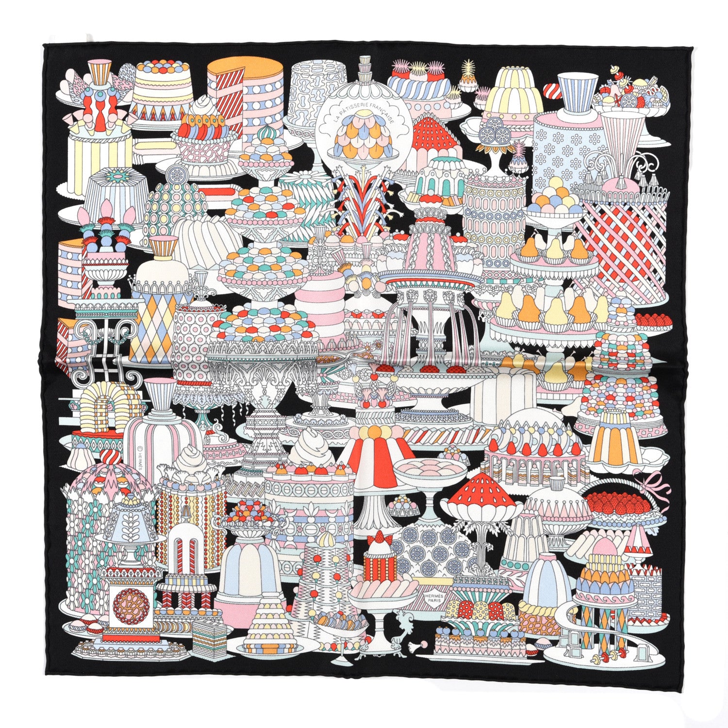 Hermes Silk La Patisserie Francaise Scarf 45 Black Menthol Multicolor 1 of 5