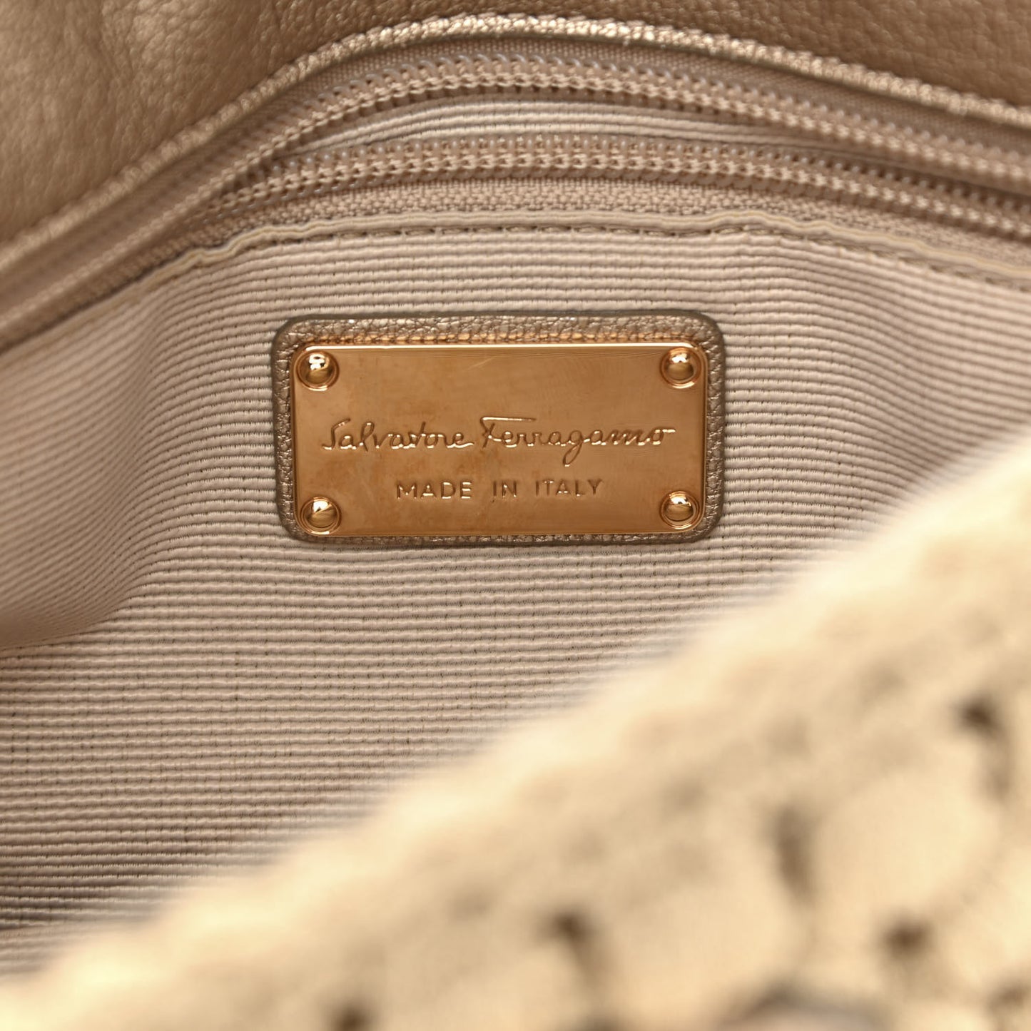 Woven Fabric Shoulder Bag Beige