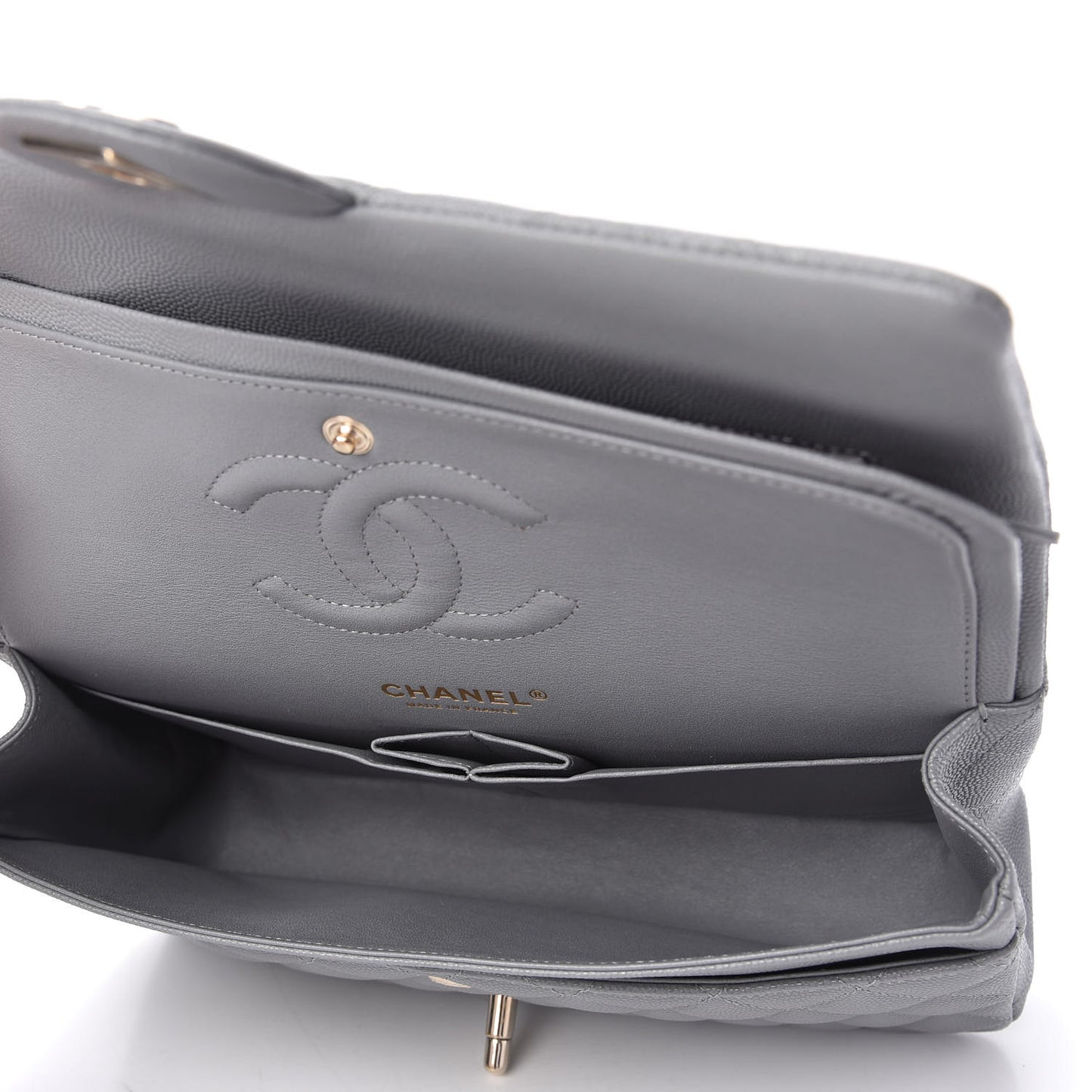Caviar Quilted Medium Double Flap Grey