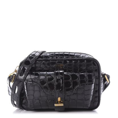 Tom Ford Crocodile Embossed Calfskin T Twist Camera Bag Black 1 of 8