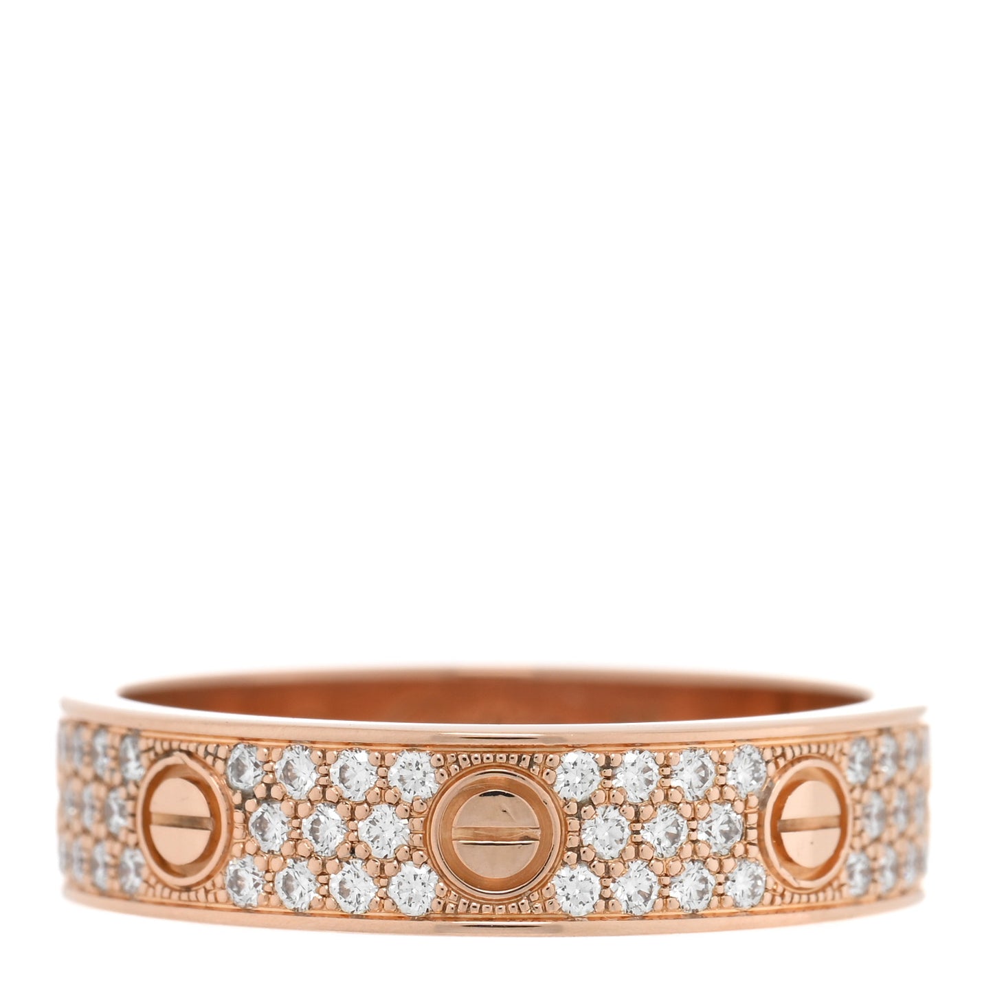 18K Pink Gold Diamond 4mm LOVE Wedding Paved Band Ring 55 7.25