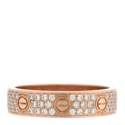 Cartier 18K Pink Gold Diamond 4mm LOVE Wedding Paved Band Ring 55 7.25 1 of 5