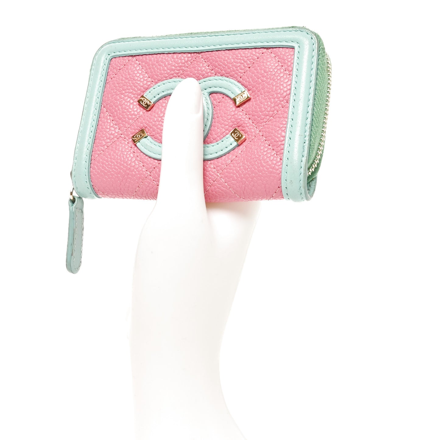 Caviar Quilted Filigree Coin Purse Pink Green Blue