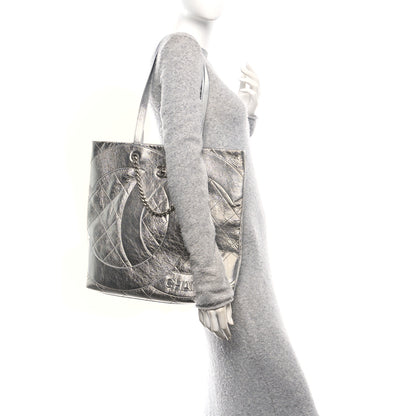 Chanel Metallic Calfskin Stitched CC Shopper Tote Silvery 2 of 10