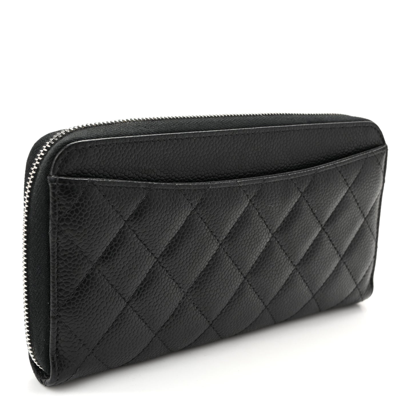 Caviar Quilted Large Gusset Zip Around Wallet Black