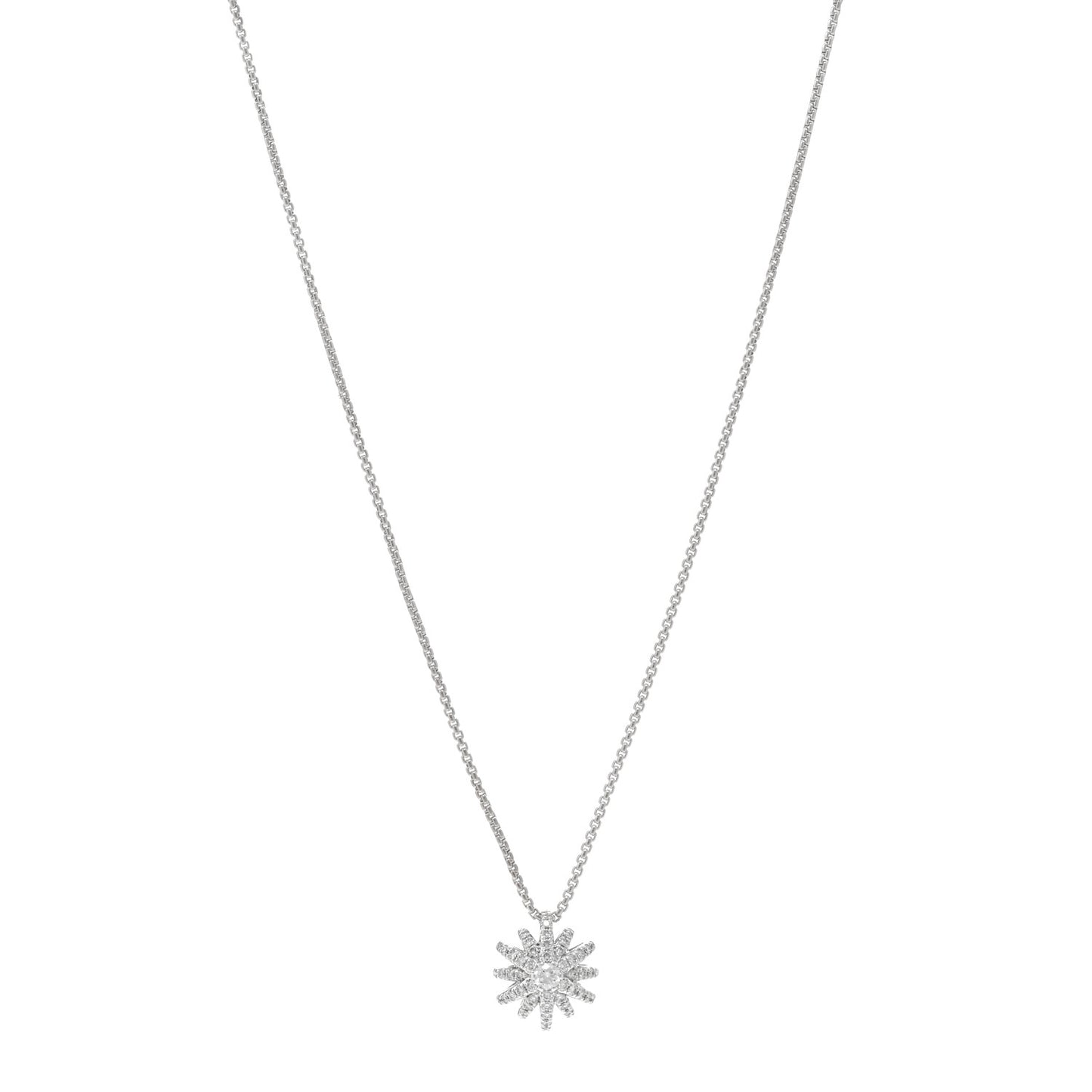 18K White Gold Diamond Starburst Pave Pendant Necklace