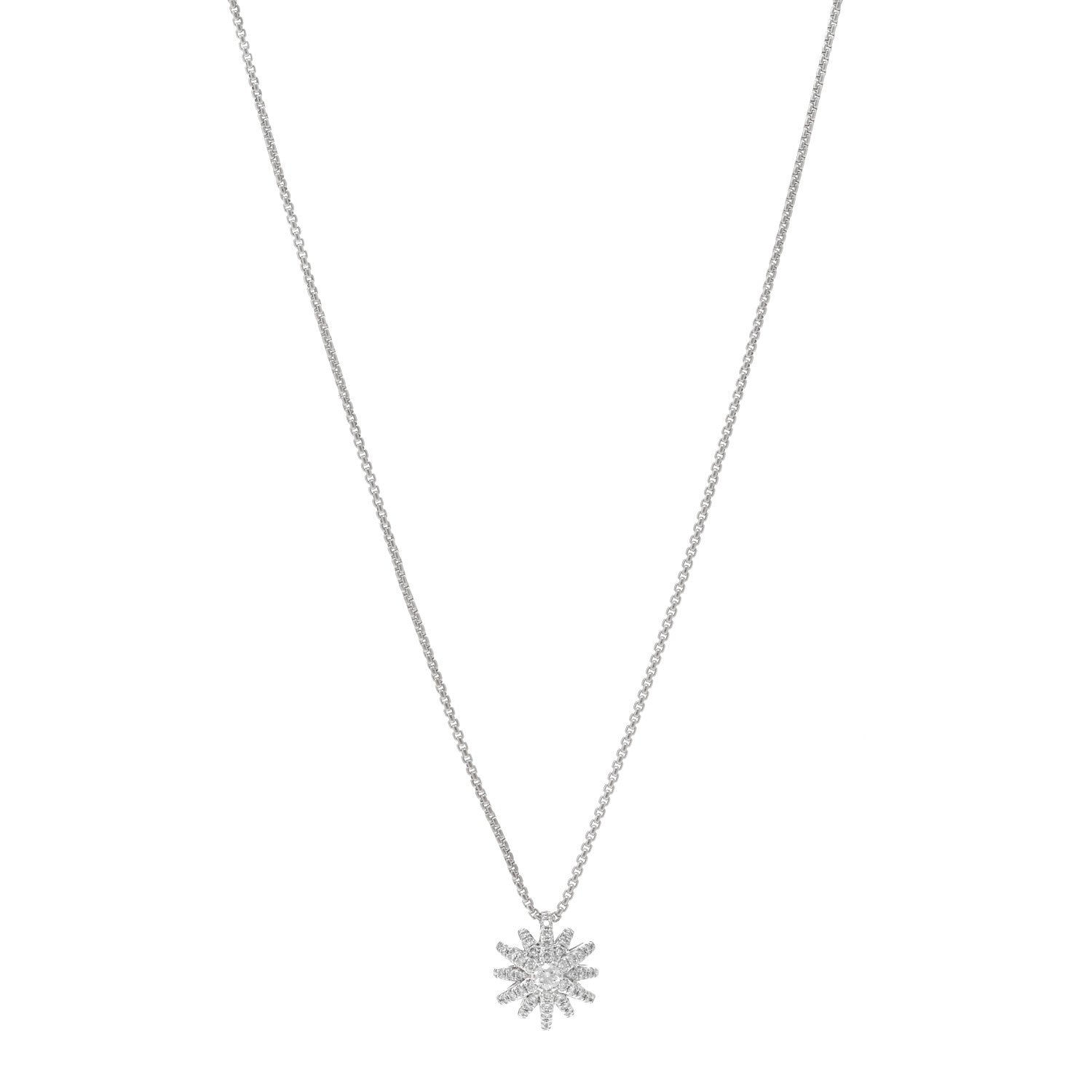 David Yurman 18K White Gold Diamond Starburst Pave Pendant Necklace 1 of 4