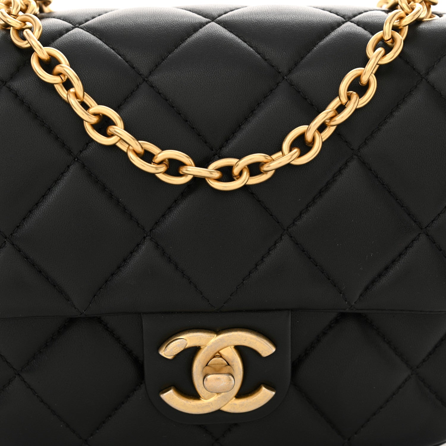 Chanel Lambskin Enamel Pearl Quilted Mini Charm Me Square Flap Black 8 of 10