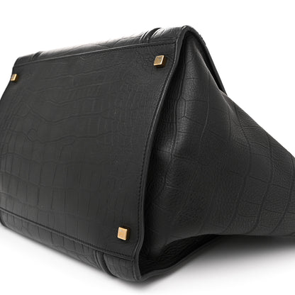 Celine Crocodile Embossed Calfskin Large Phantom Luggage Black 10 of 14