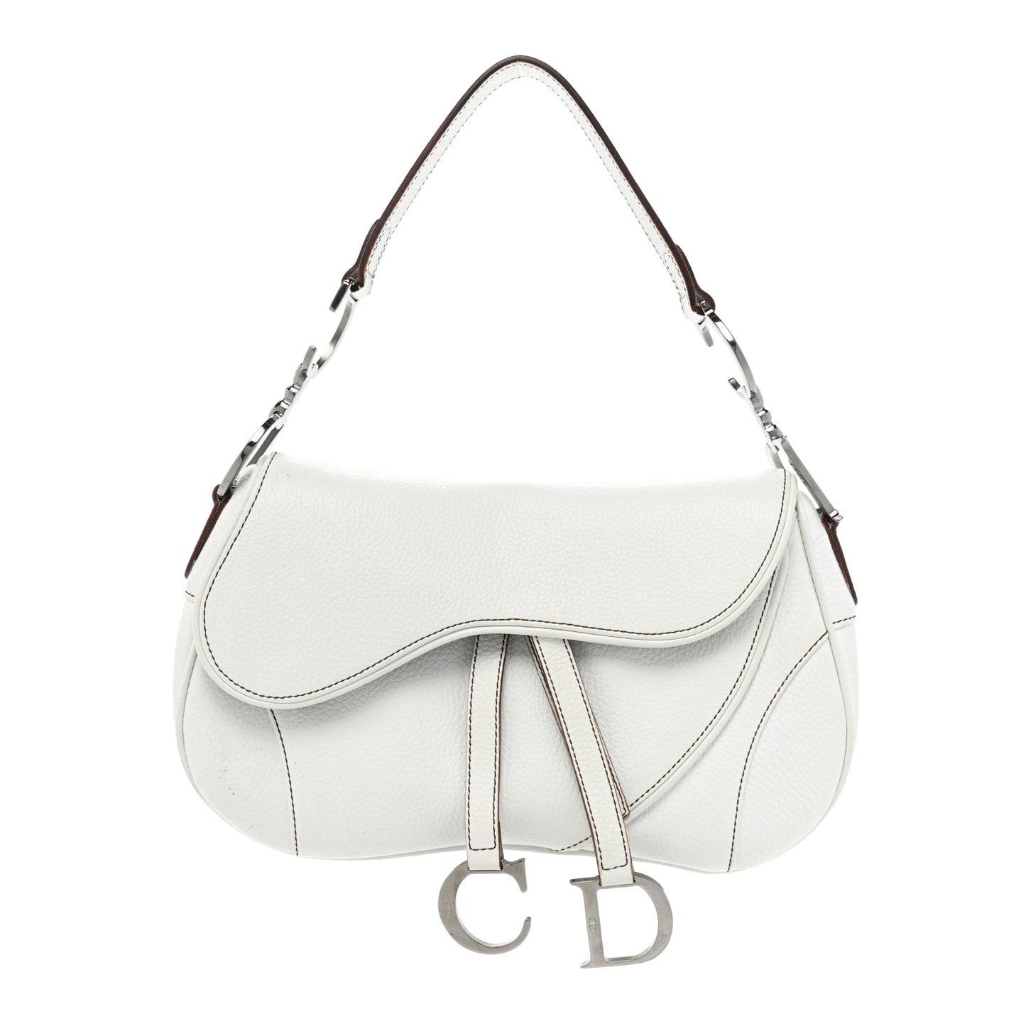 Calfskin Double Saddle Bag White