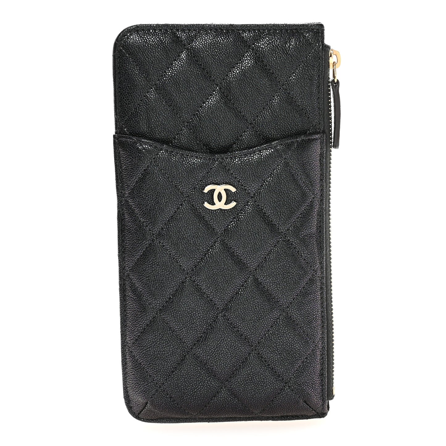Iridescent  Caviar Quilted Classic Flat Wallet Pouch Black