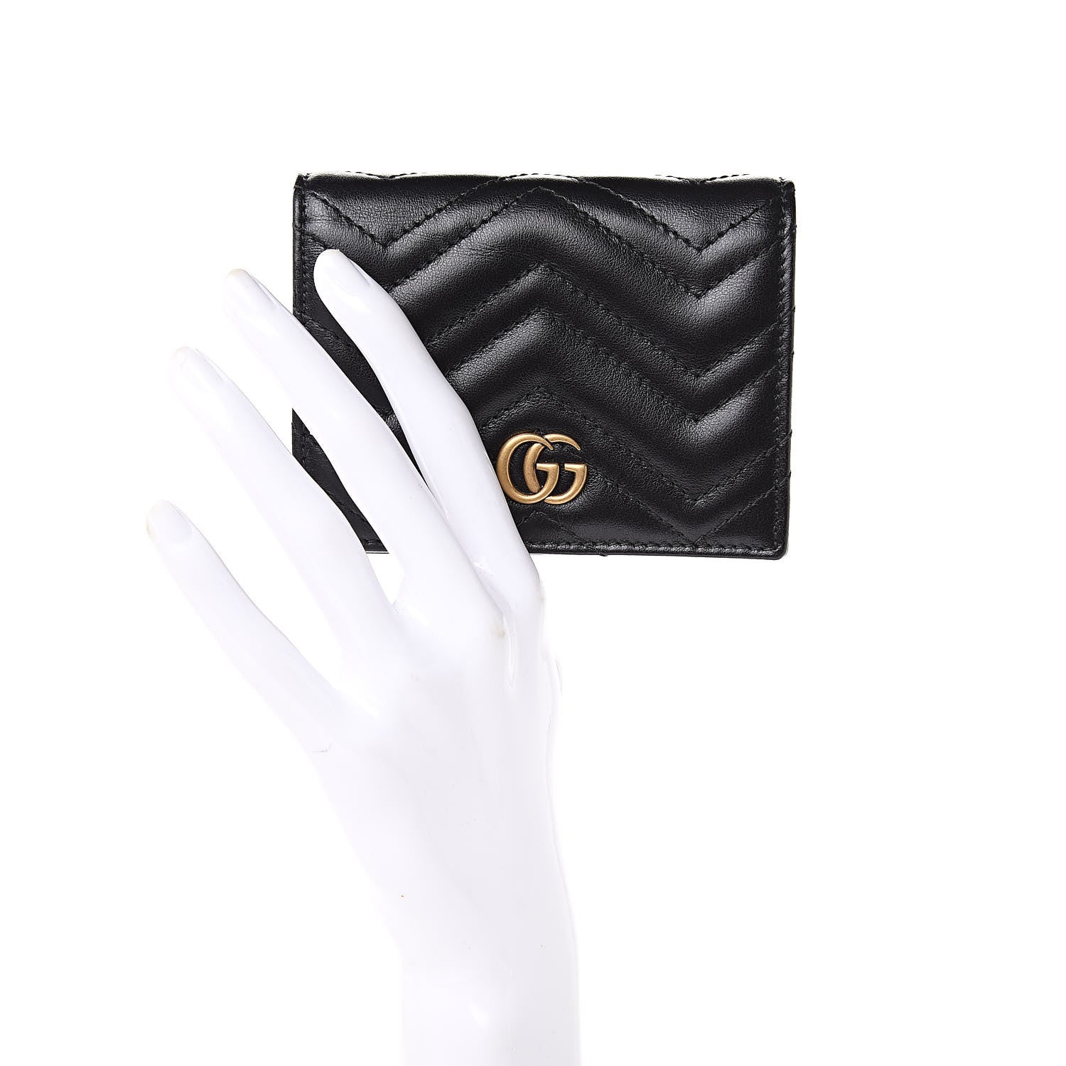 Gucci Calfskin Matelasse GG Marmont Card Case Wallet Black 2 of 7