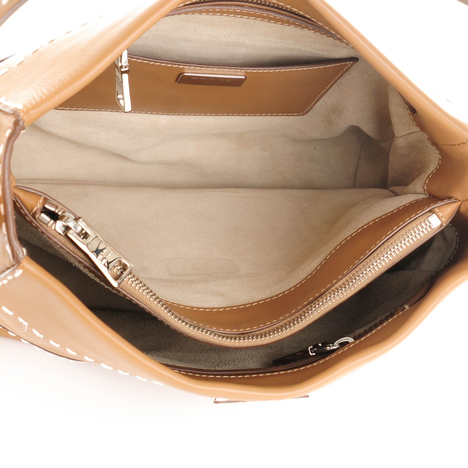 Prada City Calf Topstitched Hobo Caramel 5 of 8