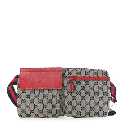 Gucci GG Monogram Web Double Pocket Belt Bag Navy Red 1 of 11