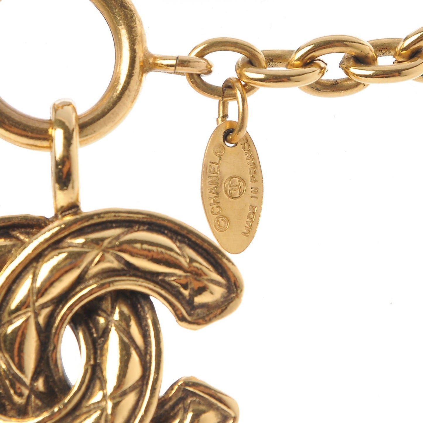 Quilted CC Long Necklace Gold