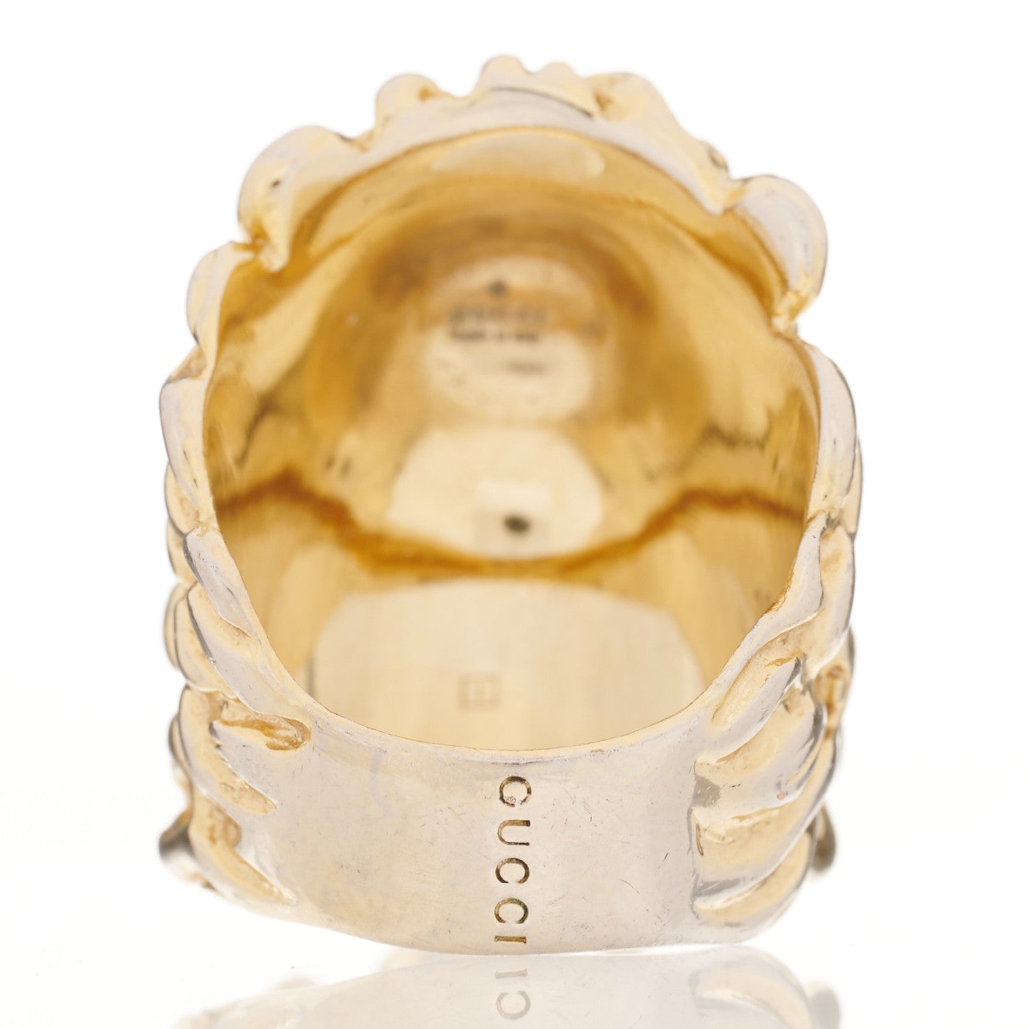 Gucci Metal Crystal Lion Head Ring 16 Aged Gold 4 of 5