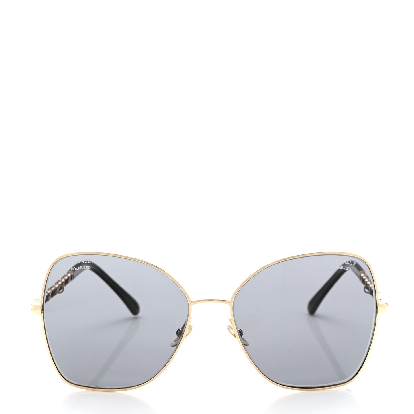 Metal Polarized Square Frame Chain Sunglasses 4274-Q Gold Black