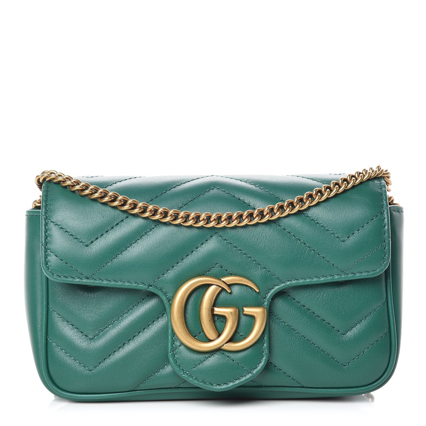 Calfskin Matelasse Super Mini GG Marmont Shoulder Bag Emerald Green