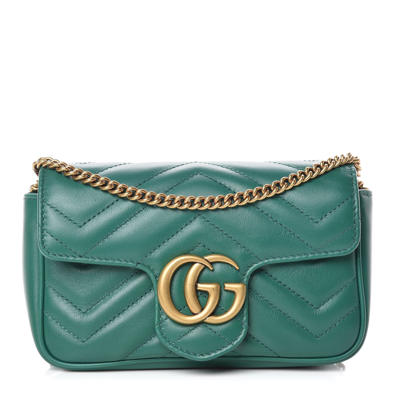 Gucci Calfskin Matelasse Super Mini GG Marmont Shoulder Bag Emerald Green 1 of 10
