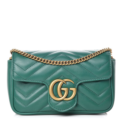 Gucci Calfskin Matelasse Super Mini GG Marmont Shoulder Bag Emerald Green 1 of 10