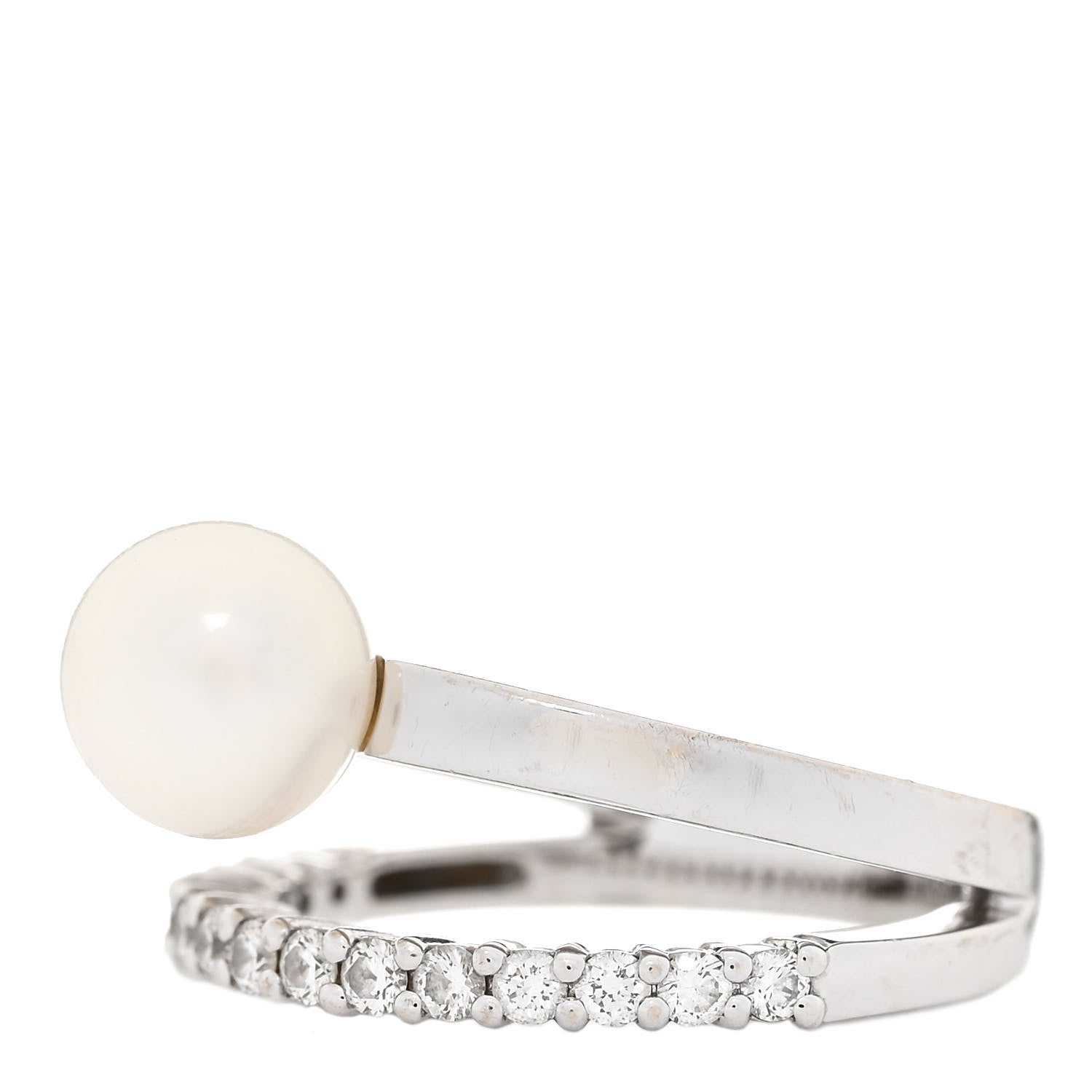 Mikimoto 18K White Gold Diamond Akoya Pearl 7mm Open Band Ring 47 4.25 3 of 6