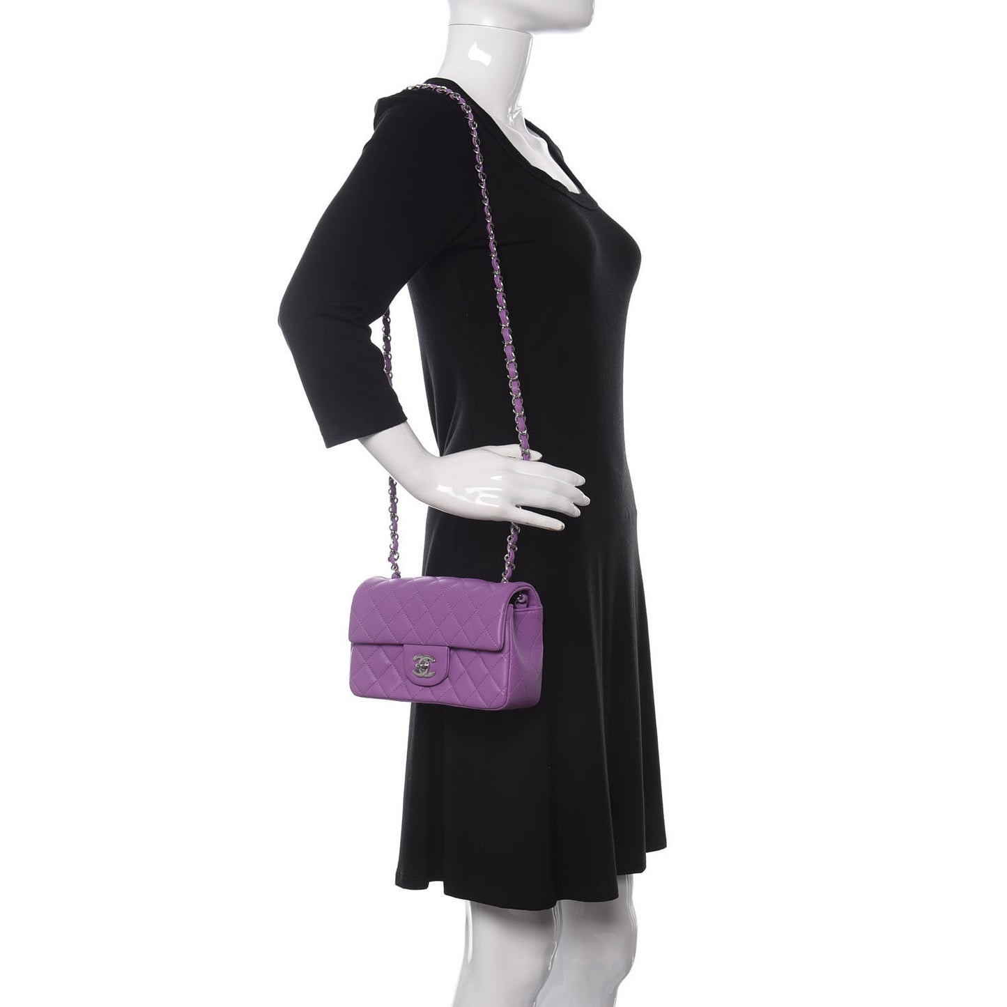 Lambskin Quilted Mini Rectangular Flap Purple