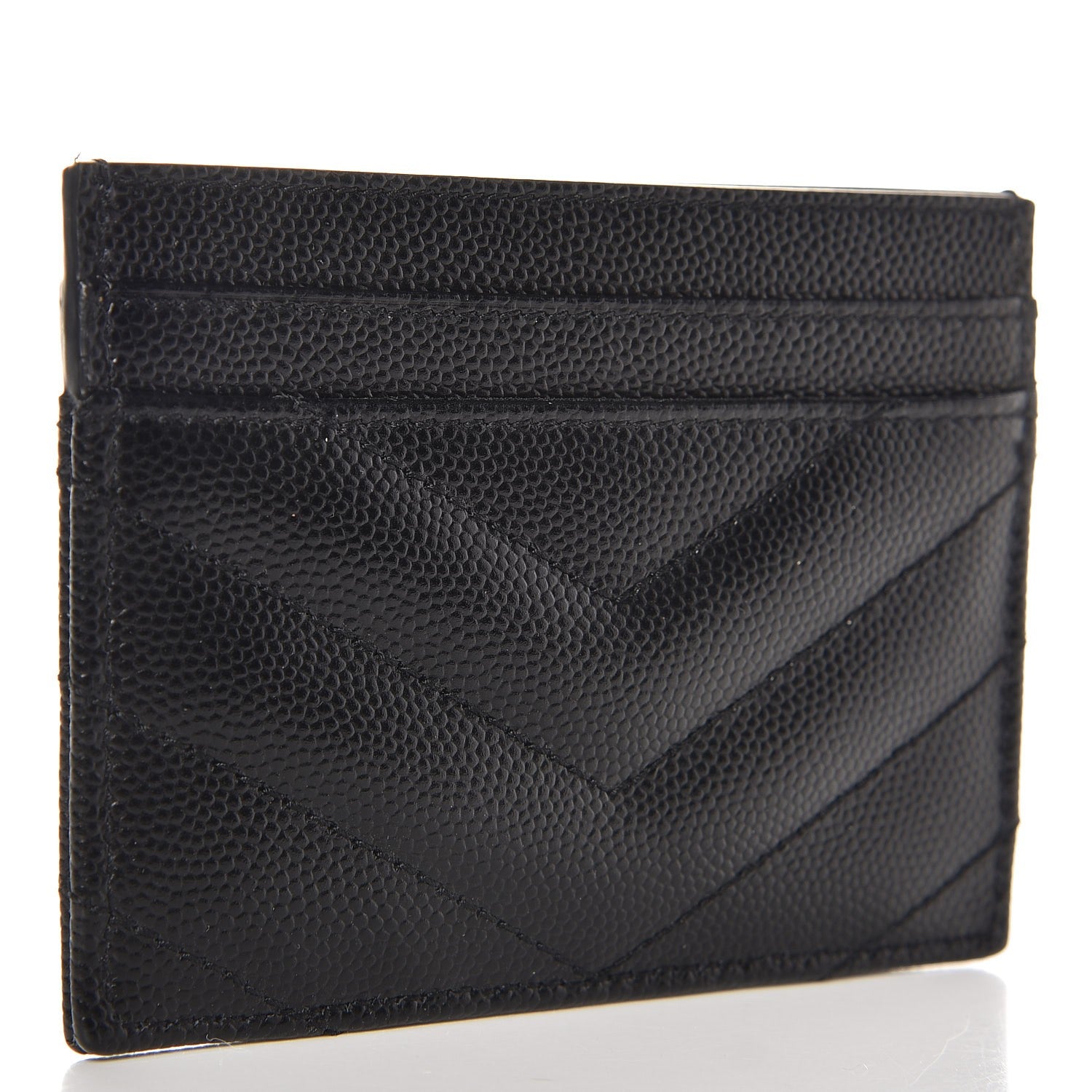 Saint Laurent Grain De Poudre Matelasse Chevron Monogram Credit Card Case Black 3 of 8
