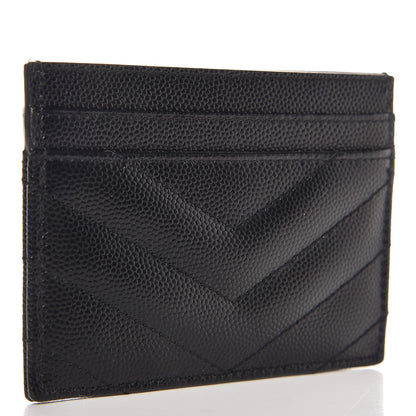 Saint Laurent Grain De Poudre Matelasse Chevron Monogram Credit Card Case Black 3 of 8