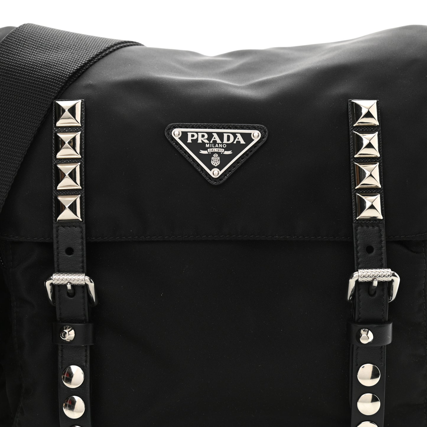 Nylon New Vela Studded Messenger Bag Black