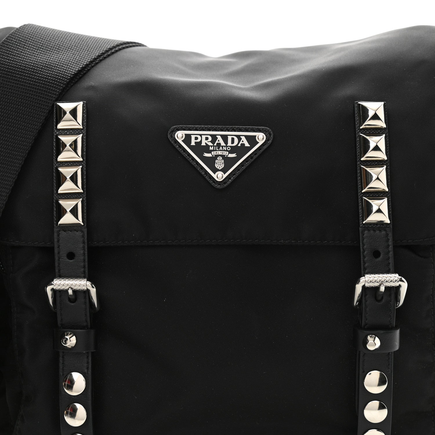 Prada Nylon New Vela Studded Messenger Bag Black 6 of 8