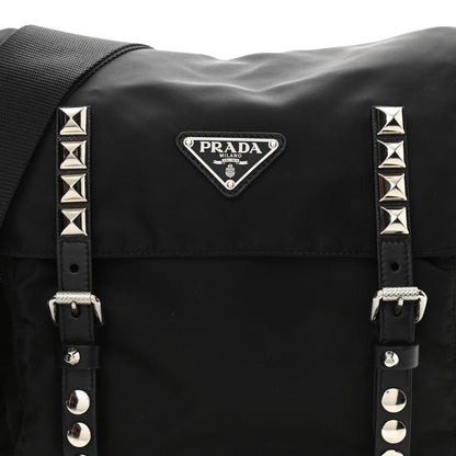 Prada Nylon New Vela Studded Messenger Bag Black 6 of 8