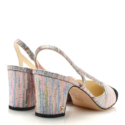 Chanel Tweed Grosgrain Cap Toe CC Slingback Pumps 41 Iridescent Multicolor Black 4 of 7