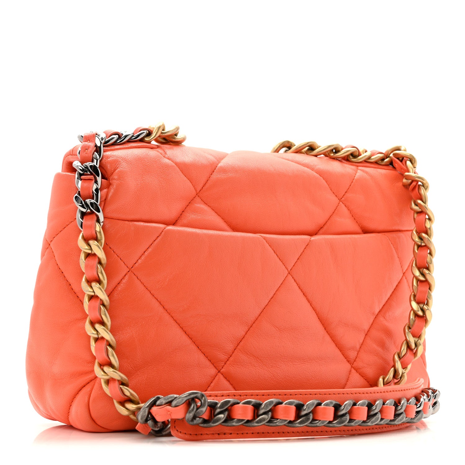 Chanel Goatskin Quilted Medium Chanel 19 Flap Orange 3 of 12