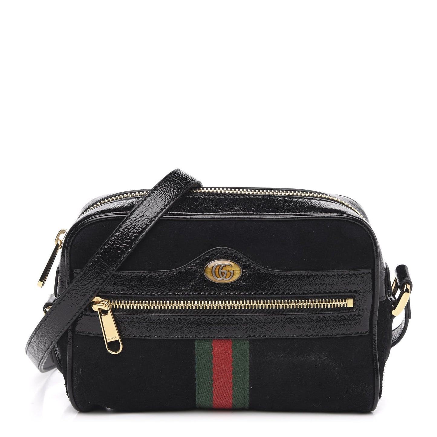 Suede Patent Web Mini Ophidia Shoulder Bag Black