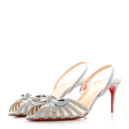 Christian Louboutin Suede Mesh Embellished Araborda 70 Slingback Sandals 40 Light Grey 3 of 8