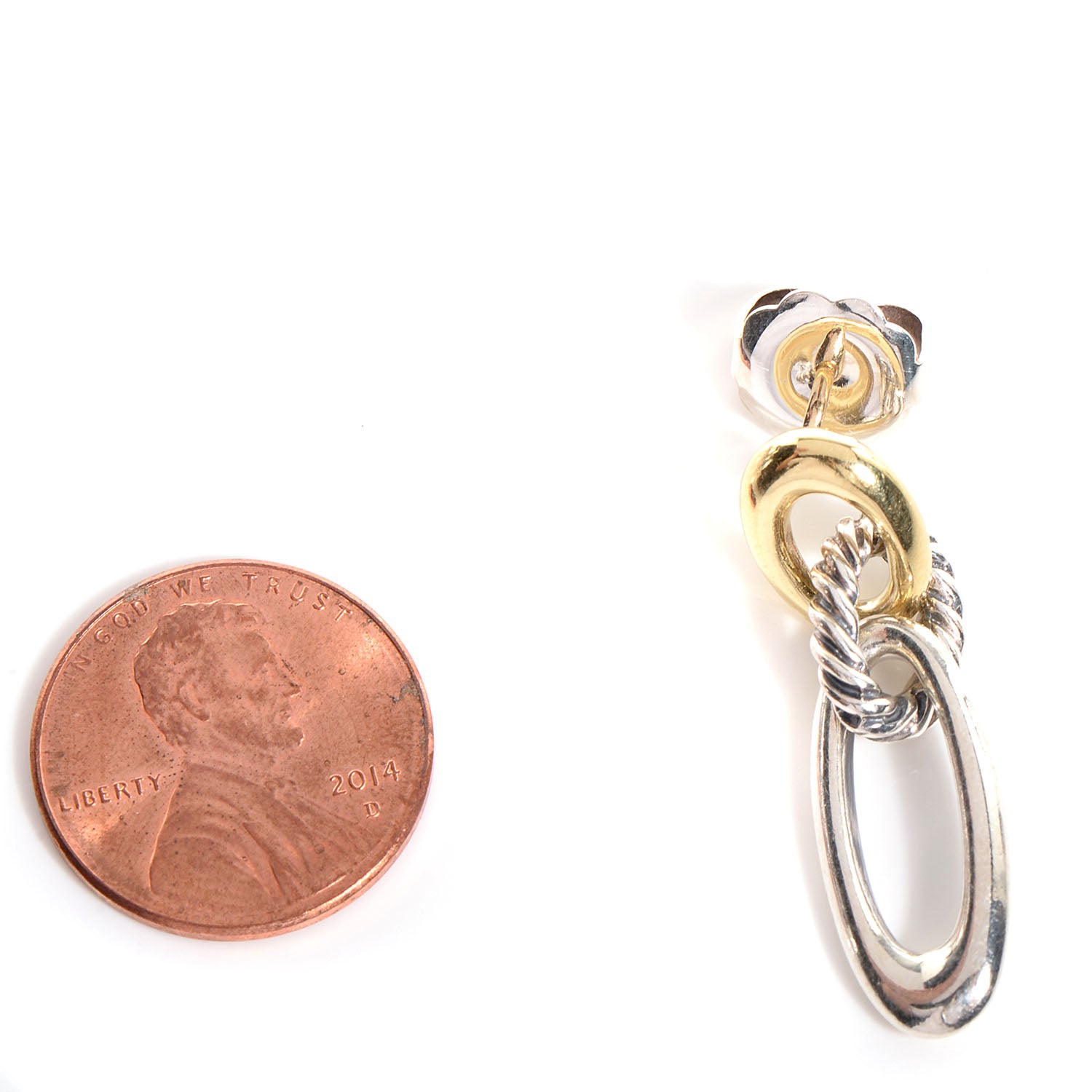 David Yurman Sterling Silver 18k Gold Cable Classics Drop Earrings 2 of 6