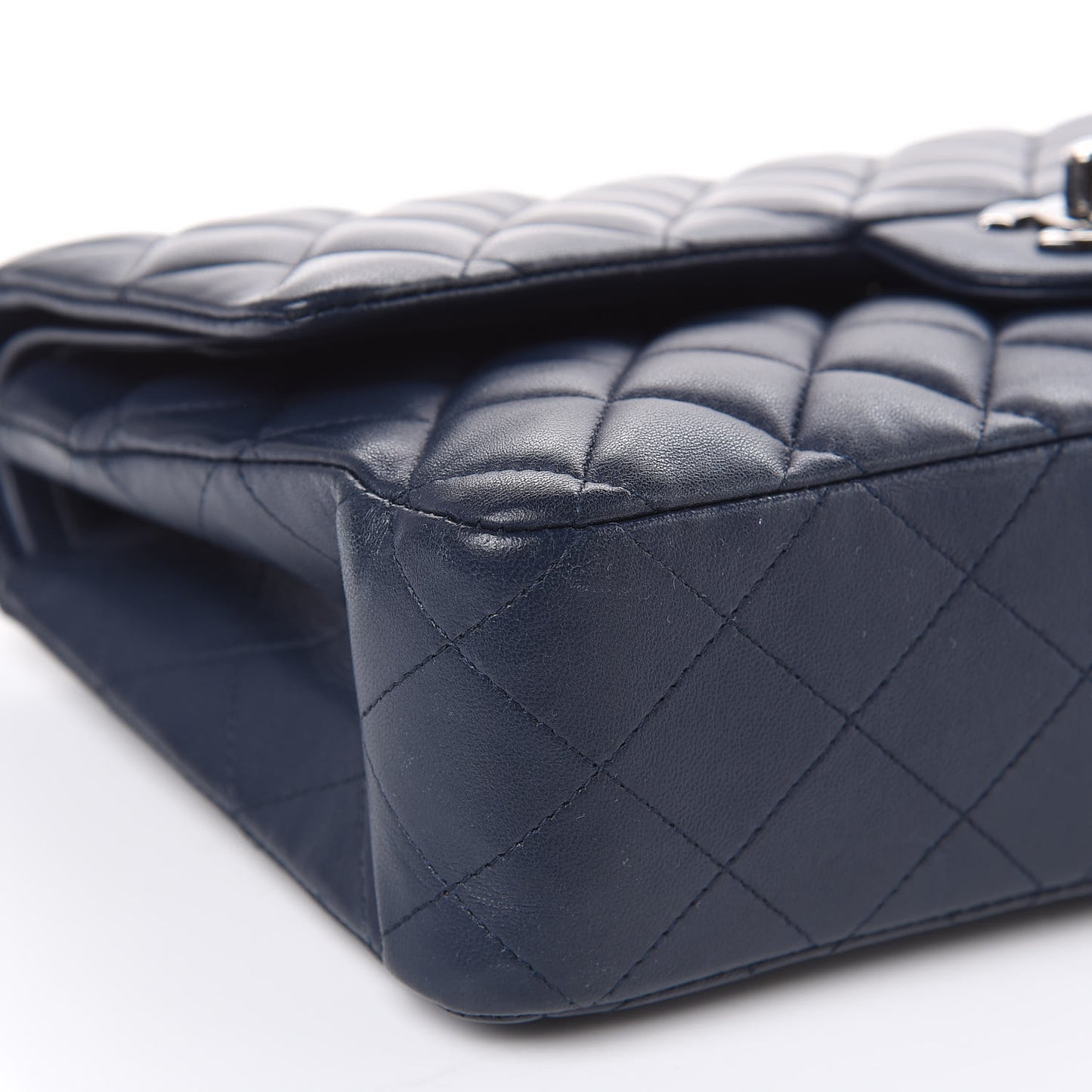 Lambskin Quilted Medium Double Flap Navy
