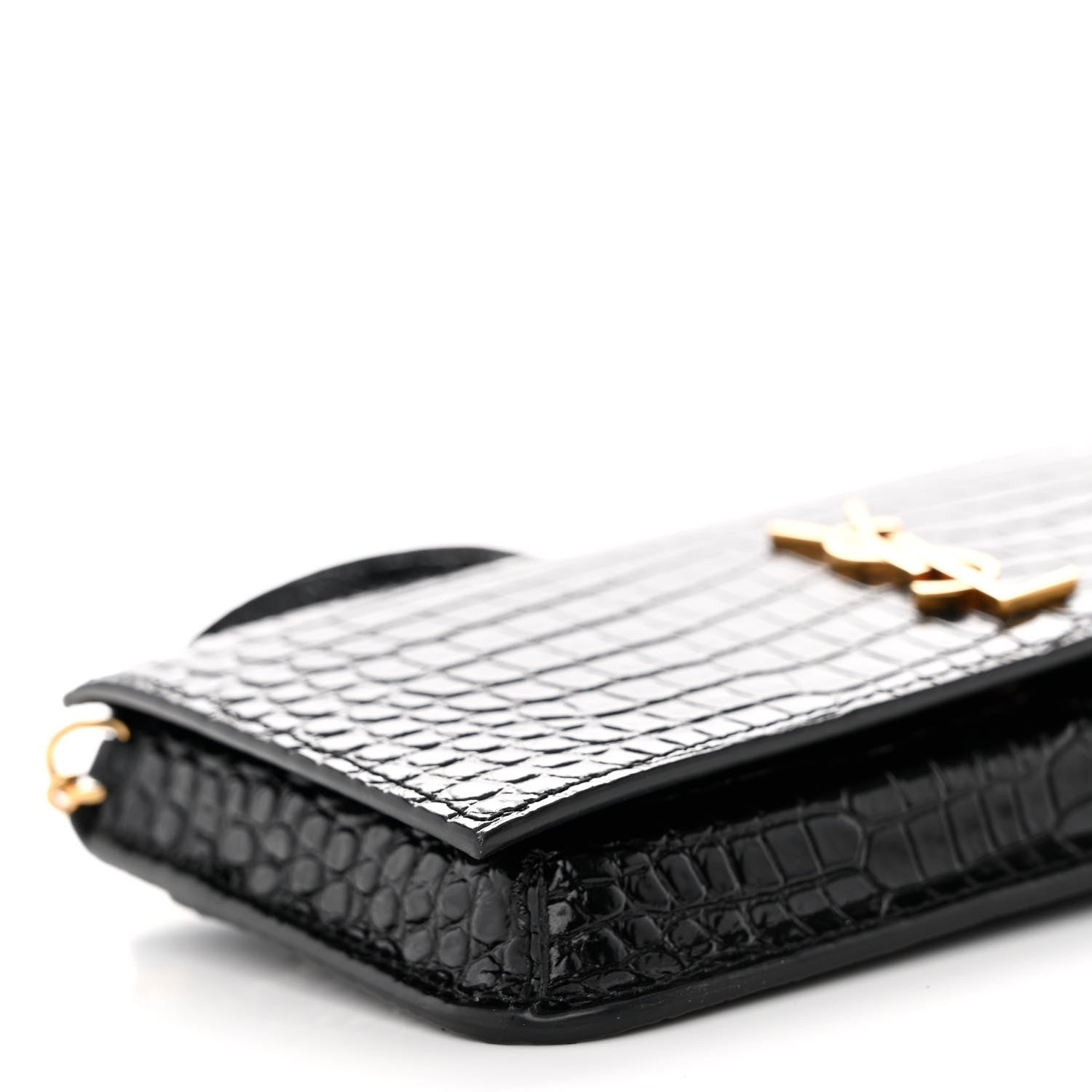 Saint Laurent Crocodile Embossed Monogram Phone Holder Crossbody Black 8 of 10