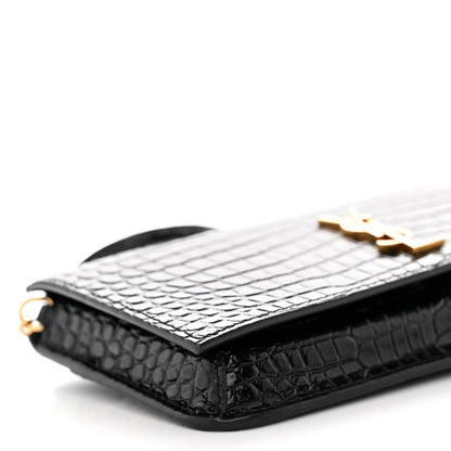 Saint Laurent Crocodile Embossed Monogram Phone Holder Crossbody Black 8 of 10