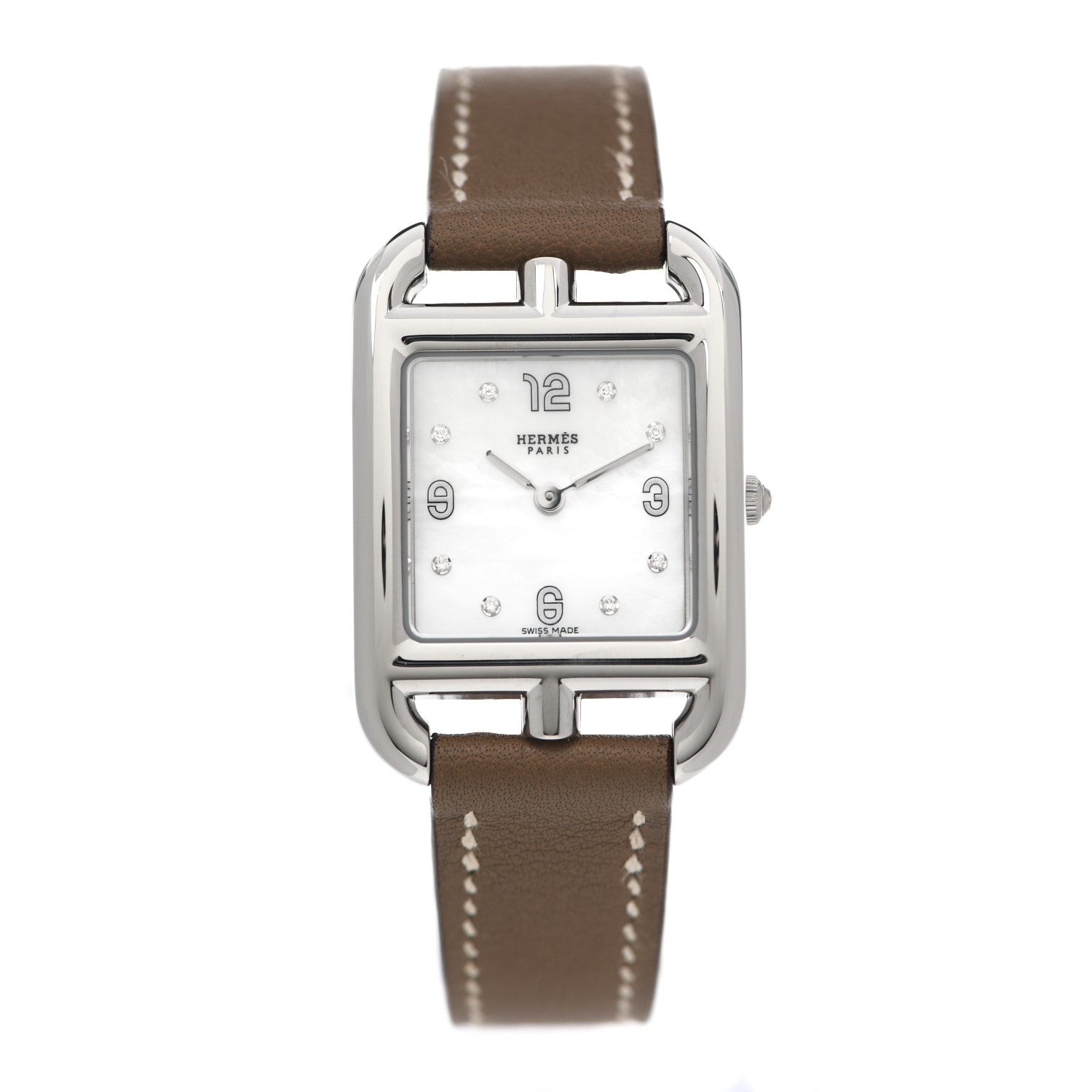 Hermes Stainless Steel Swift Diamond Mother of Pearl 23mm Cape Cod Quartz Watch Etoupe 1 of 5